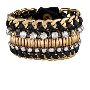 Henri Bendel Black and Gold tone Chain snap Bracelet with crystals